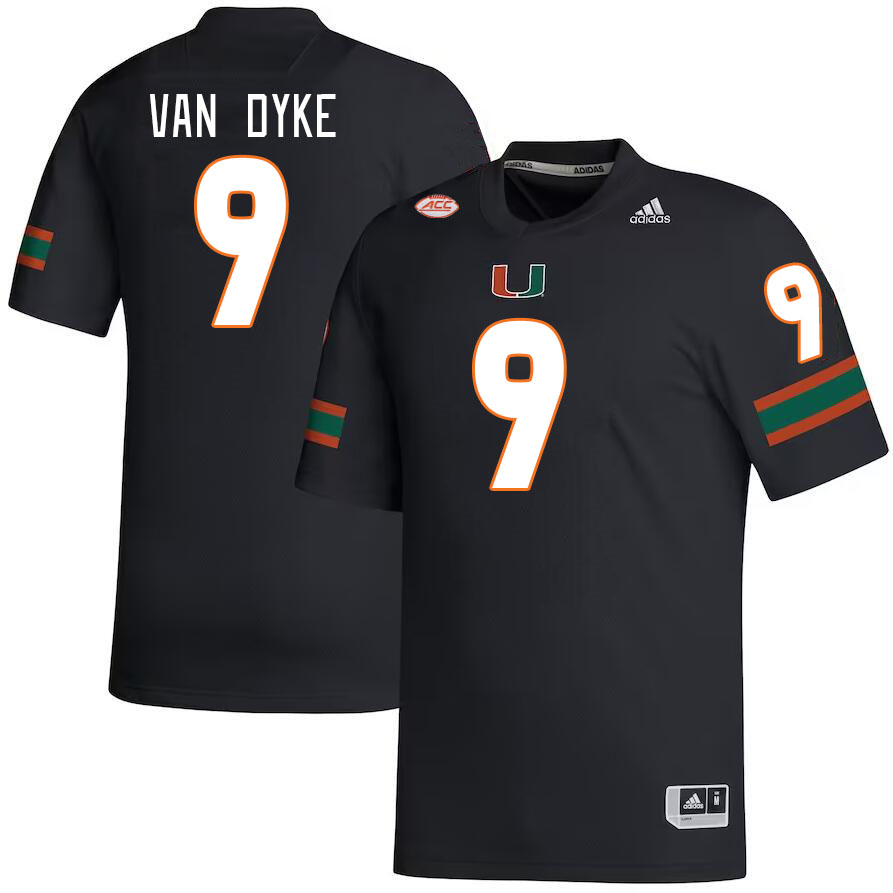 Men #9 Tyler Van Dyke Miami Hurricanes College Football Jerseys Stitched-Black - Click Image to Close